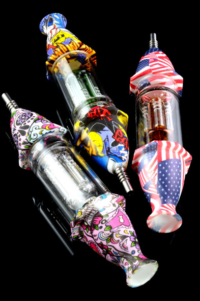 Decal Print Silicone/Glass Nectar Straw with Tree Perc - P2094