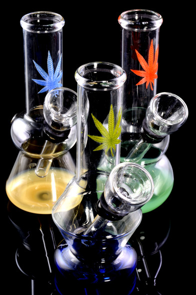 Mini Colored Glass Water Pipe with Leaf Decal - WP1989