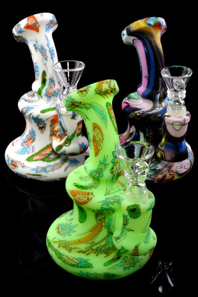 Mini Decal Print Silicone Bent Neck Water Pipe - WP2038
