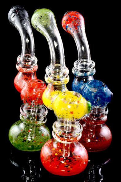 Medium Clear Glass Multicolor Frit Sherlock Bubbler - B1178