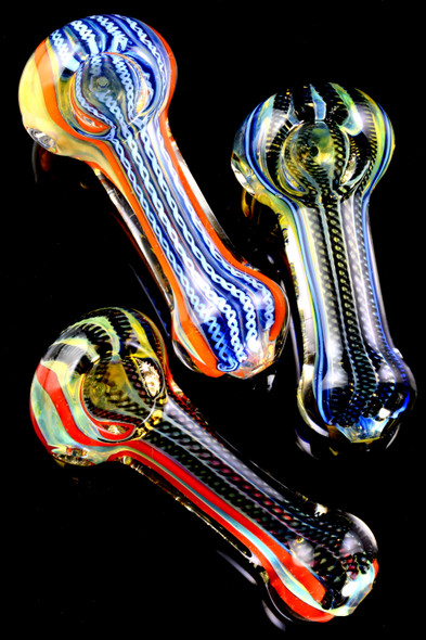 Thick Color Changing Multicolor Striped Glass Pipe - P2188