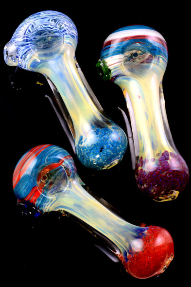 Thick Color Changing Swirl Stripe Frit Glass Pipe - P2194