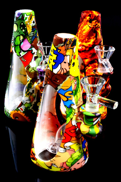Small Decal Print Silicone Cone Water Pipe with Showerhead Perc - WP2198