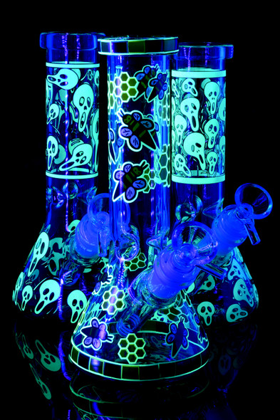 Small GoG Glow in the Dark Beaker Water Pipe with Ice Pinch - WP2231