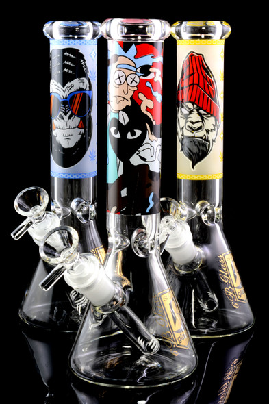 Medium Glass on Glass Decal Beaker Water Pipe with Ice Pinch - WP2269