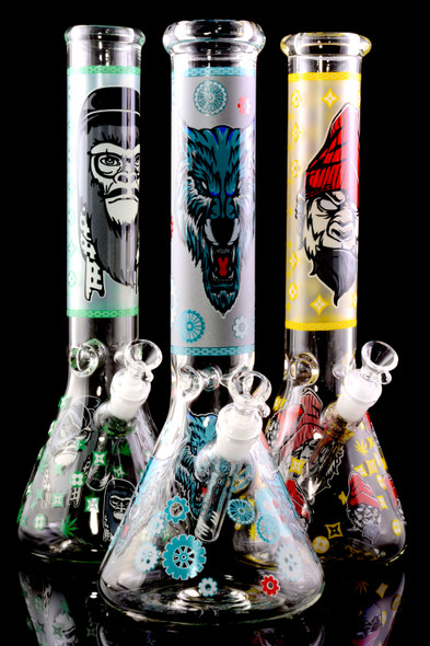 (US Made) Large GoG Glow in the Dark Decal Beaker Water Pipe - WP2279