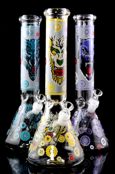 (US Made) Large GoG Glow in the Dark Decal Beaker Water Pipe - WP2279