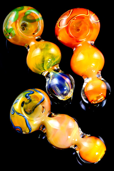 Gold Fumed Color Changing Striped Glass Pipe - P2298