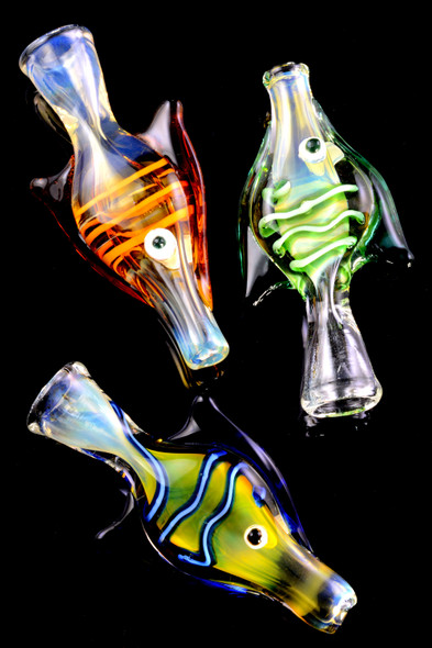Color Changing Glass Striped Fish Chillum - C0278