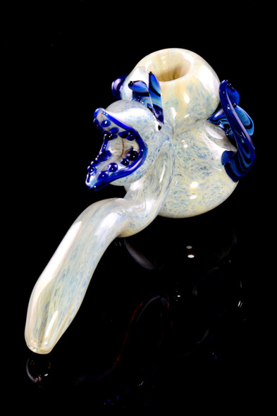 Large Thick Color Changing Silver Fumed Spiky Monster Glass Hammer Bubbler - B1237