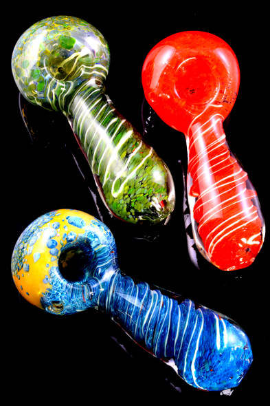 Thick Color Changing Striped Frit Glass Pipe - P2349