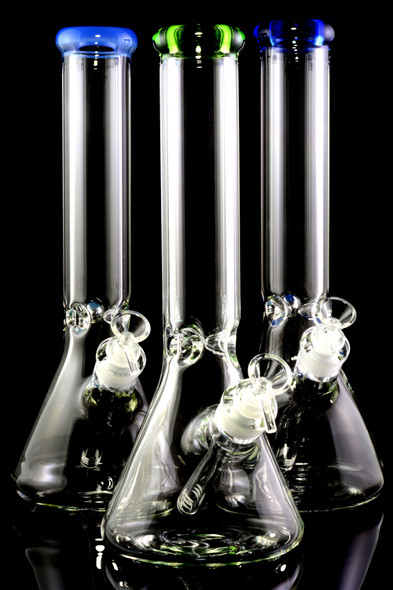 Large 14" 7mm Glass on Glass Beaker Water Pipe with Ice Pinch - WP2350