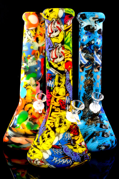 Medium Glow in the Dark Decal 2 Part Silicone Beaker Water Pipe - WP2392