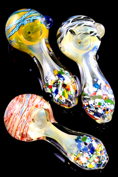 Color Changing Confetti Frit Striped Glass Pipe - P2376