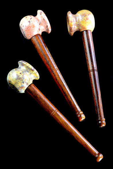 Carved Wood Pipe with Stone Bowl - W0235