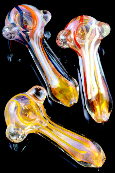 Thick Gold Fumed Color Changing Striped Glass Pipe - P2402