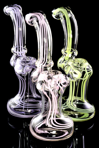 Neon Striped Clear Glass Sherlock Bubbler - B1251