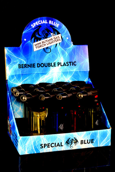 12 Pc Special Blue Bernie Double Plastic Torch Lighter Display - L0254