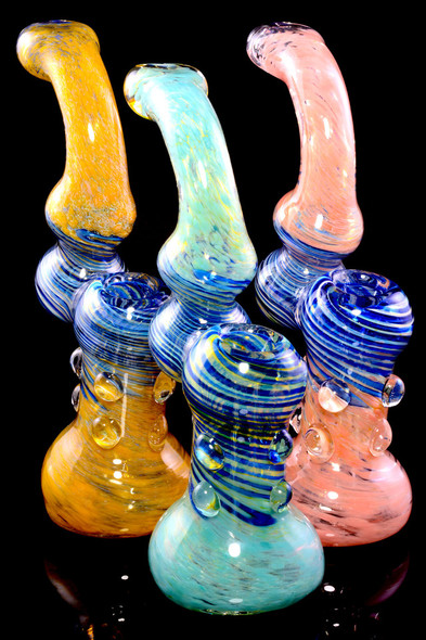 Large Color Changing Striped Frit Glass Sherlock Bubbler - B1253