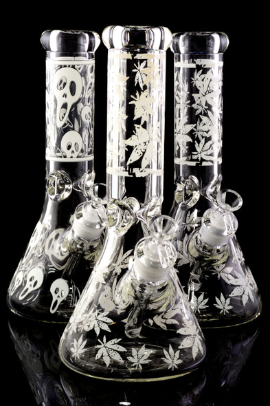 Medium 9mm Thick Glass on Glass Glow in the Dark Beaker Water Pipe - WP2468