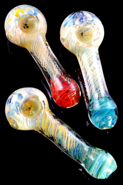 Color Changing Silver Fumed Frit Spiral Glass Pipe - P2428