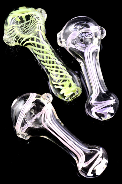 Clear Neon Striped Glass Pipe - P2430