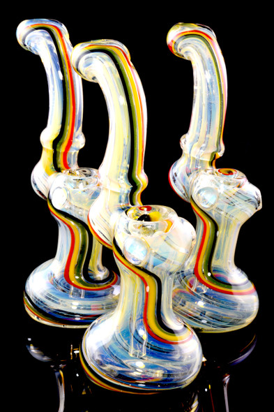 Medium Rasta Swirl Striped Color Changing Sherlock Glass Bubbler - B1256