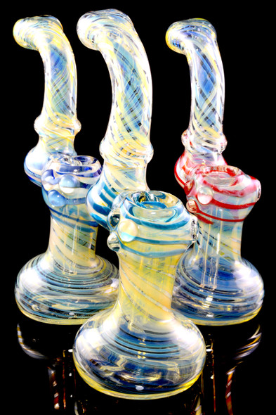 Medium Color Changing Silver Fumed Striped Glass Sherlock Bubbler - B1257
