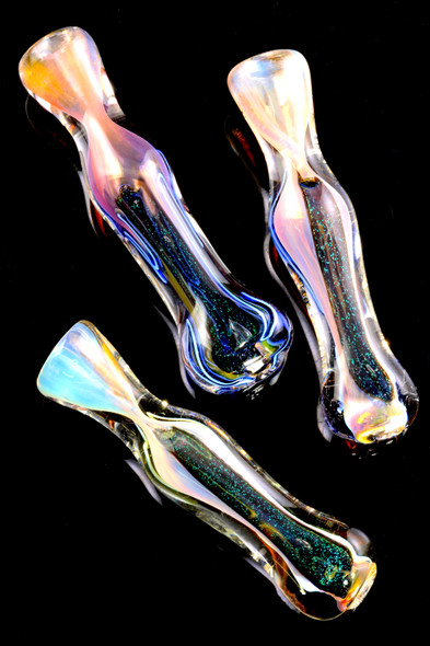 Color Changing Gold Fumed Dichro Stripe Glass Chillum - C0284