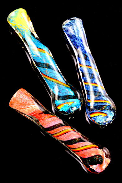 Silver Fumed Frit Dichro Rasta Striped Glass Chillum - C0285