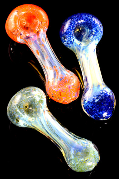 Thick Color Changing Silver Fumed Frit Glass Pipe - P2435