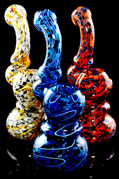 Medium Multicolor Frit Striped Glass Sherlock Bubbler - B1258
