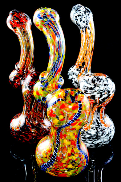 Colorful Frit Striped Sherlock Glass Bubbler - B1260