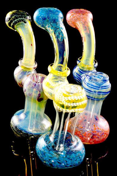 Small Color Changing Frit Striped Ring Sherlock Glass Bubbler - B1264