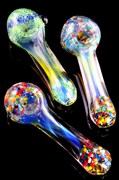 Thick Color Changing Confetti Frit Striped Glass Pipe - P2443
