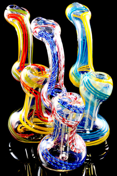 Small Multicolor Spiral Striped Sherlock Glass Bubbler - B1266