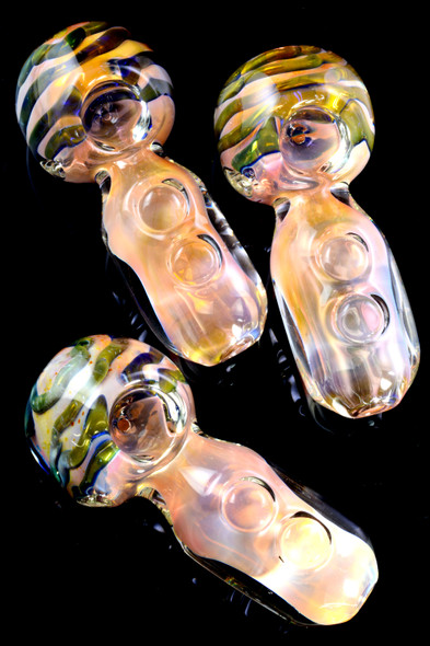 Small Thick Metallic Striped Gold Fumed Glass Pipe - P2447