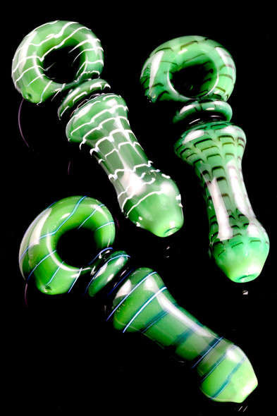 Green Striped Glass Pipe - P2455