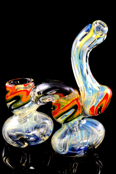 Color Changing Rasta Striped Double Chamber Sherlock Glass Bubbler - B1268
