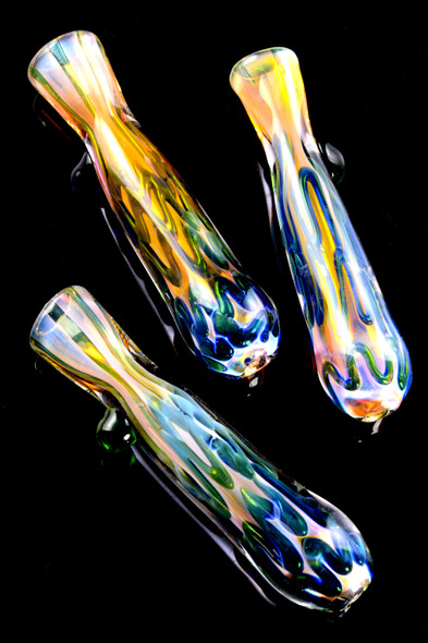 Gold Fumed Color Changing Striped Glass Chillum - C0287