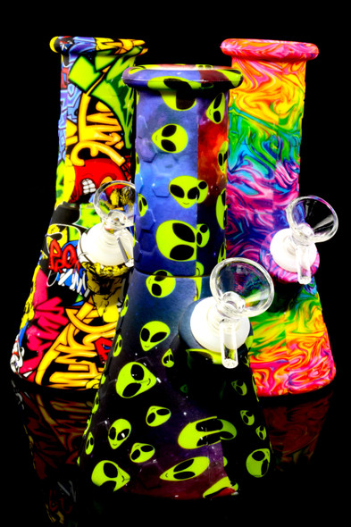 Small Colorful Decal Design Silicone Beaker Water Pipe - WP2471
