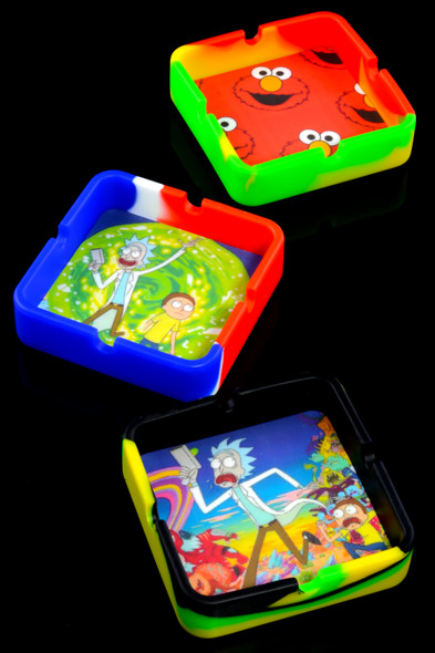 Multicolor Square Decal Silicone Ashtray - M0354