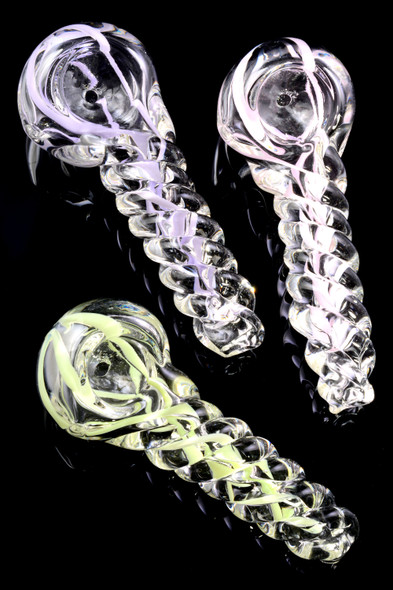 Twisted Neon Striped Clear Glass Pipe - P2467