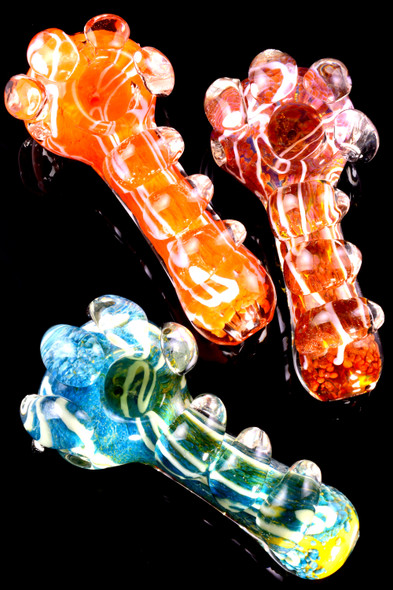 Thick Striped Colorful Frit Color Changing Glass Pipe - P2472