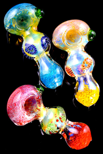 Thick Color Changing Silver Fumed Frit Glass Pipe - P2480