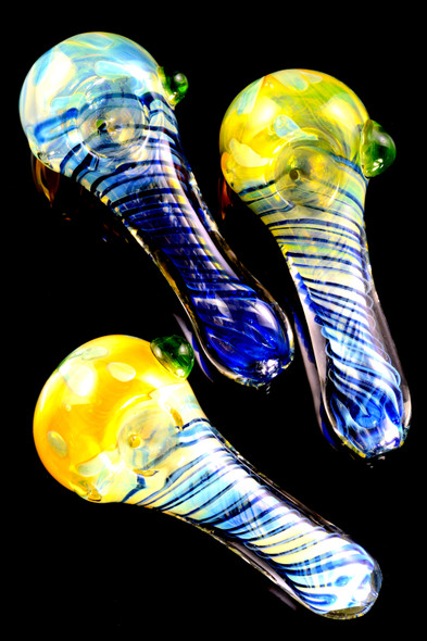 Color Changing Blue Spiral Striped Glass Pipe - P2481