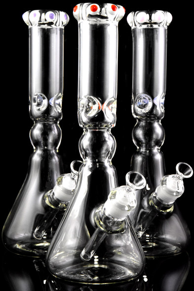 Large 9mm Thick Colored Crown Glass on Glass Beaker Water Pipe - WP2664