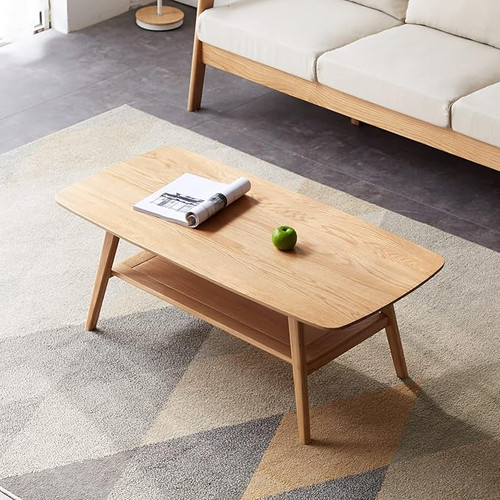 Solid Wood Coffee Table - Farmhouse Rustic 2-Tier Durable Oak Table - 31-Inch Modern Design for Living Room, Easy Assembly for Office & Apartment, Natural, 31.49''.