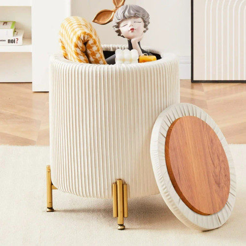Luxe Velvet Upholstered Storage Ottoman Footrest Stool with Metal Legs For Décor.