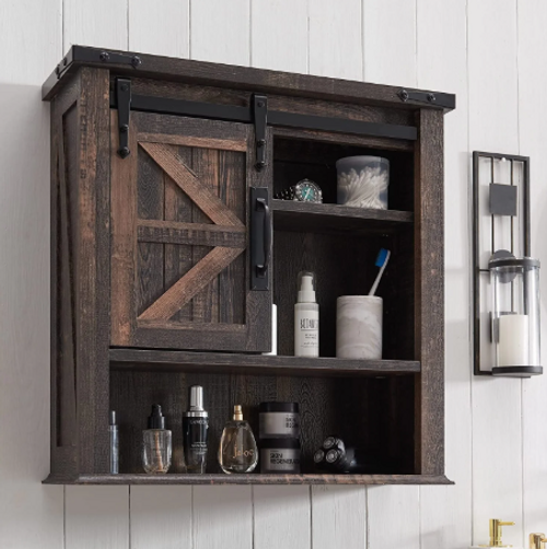 Farmhouse Medicine Cabinet Storage Organizer Wall Mount Bathroom Cabinet with Door and 3-Shelves, Dark Rustic Oak. (Already assembled) Farmhouse Medicine Cabinet Storage Organizer Wall Mount Bathroom Cabinet with Door and 3-Shelves, Dark Rustic Oak. (Already assembled)